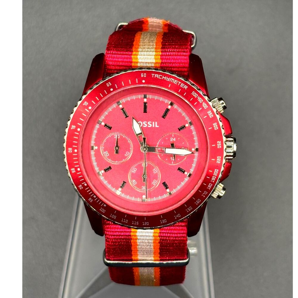 Fossil Stella CH2768 Red Chronograph 42mm Quartz NATO-Style Strap Women’s Watch